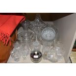 A selection of clear cut and crystal glass wares including tumblers and fruit bowls