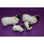 Four Beswick studies, Black Faced Sheep 1765 x2 and Black Faced Lambs 1828 x2