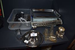 A selection of kitchen and baking items including Royal balance scales and nut crackers