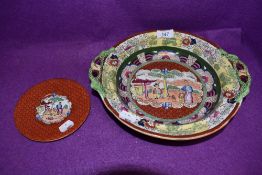 Two pieces of Masons in the Chinoserie desing one footed bowl and small saucer