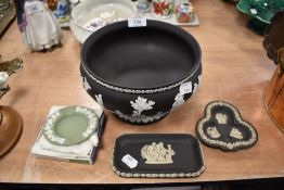 A selection of Jasper ware by Wedgwood black basalt footed fruit bowl and similar smaller examples
