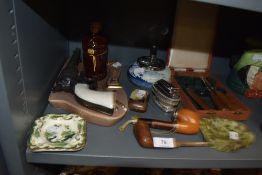 A selection of tobacco smokers collectibles and ash trays etc