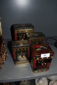 A selection of printed tea tins