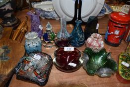 A selection of studio and art glass including mottled and marbled examples