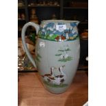 a large hand decorated early 20th century water jug depicting country and goose scenes AF