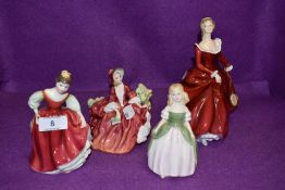 A selection of Royal Doulton figurines including small sizes and larger Fragrance