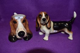 A ceramic figure of a Basset hound by Cooper Craft and similar mug