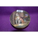 An antique pratt ware pot and lid depicting dog titled low life