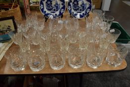 A selection of clear cut crystal tumblers wine glasses and goblets