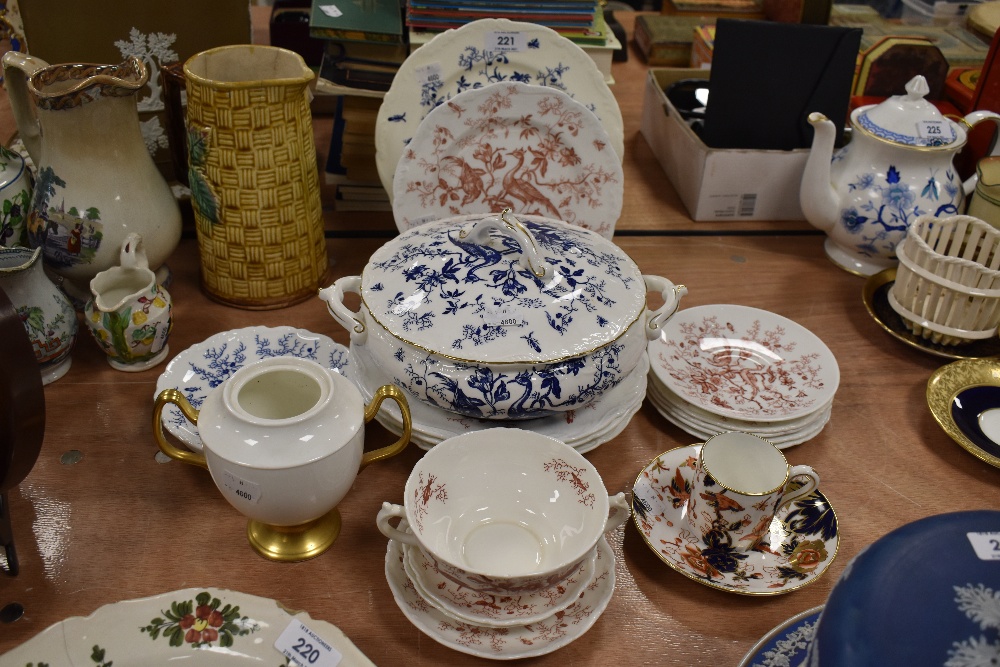 A selection of ceramics by Coalport including Cairo Red and blue also lidded tureen