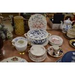 A selection of ceramics by Coalport including Cairo Red and blue also lidded tureen