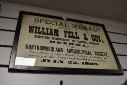 An antique auction or sales advertising sheet for Northumberland Agricultural society