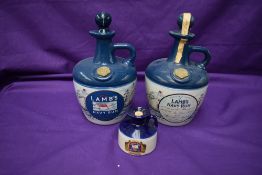 Two ceramic flagons of Lambs Navy Rum, Alfred Lamb 750ml, 40% vol, and Special Flagon celebrating