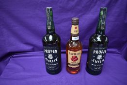 Two bottles of Triple Distilled Irish Proper No Twelve Whiskey, both 1000ml, 40Vol and a bottle of