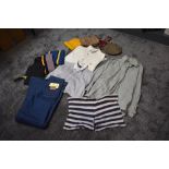 A mixed lot of mens vintage items including shirts, university scarves, Wrangler jeans and more.