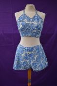 A 1940s/ 1950s cotton play suit/ beach set comprising of Hawaiian floral patterned halter neck sun