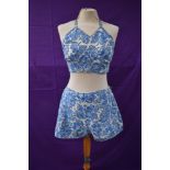 A 1940s/ 1950s cotton play suit/ beach set comprising of Hawaiian floral patterned halter neck sun