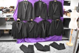 A large lot of gents good quality evening jackets and trousers,some with button fly, various eras