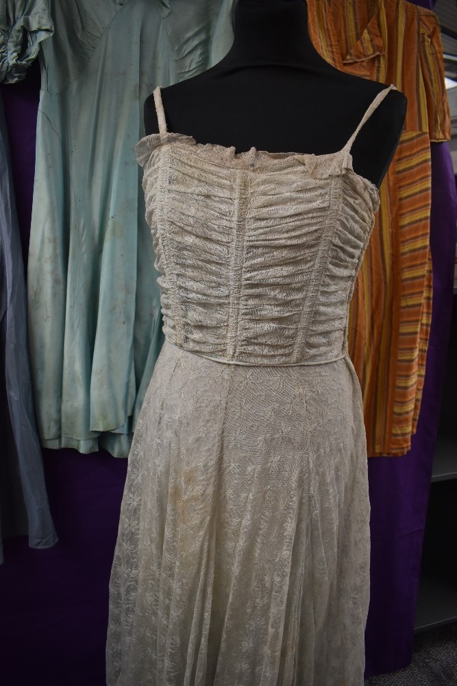 Two 1940s lace and tulle gowns, a Marshall and Snelgrove under dress, two wounded 1930s dresses - Image 2 of 4