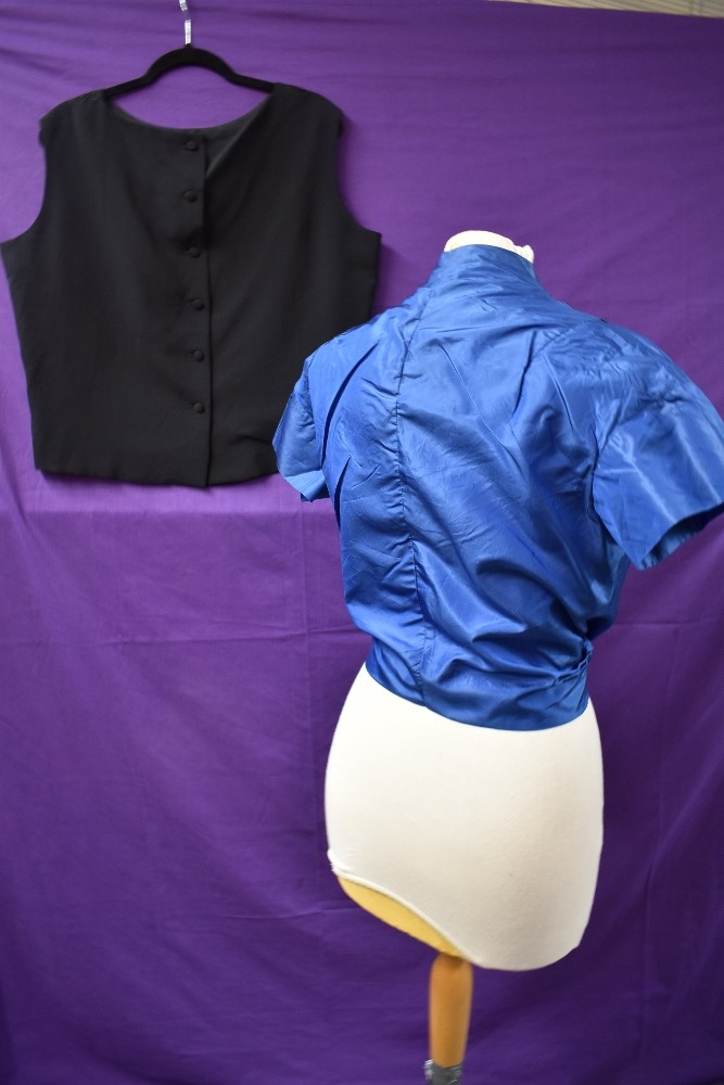 A 1960s Rite-fit by Linda Leigh blouse in black with beaded accents and an electric blue 1950s - Image 4 of 5