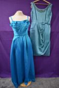 Two vintage late 1950s dresses, one full length gown having bows to bodice and 'Wendy the heart of