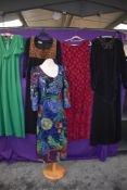 Five vintage dresses, predominantly 1970s, including a bespoke Spencer Railton dress.