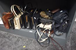 A large lot of vintage and retro and Good quality modern handbags, included are six framed box
