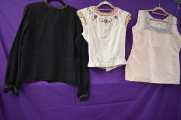 Three vintage blouses around 1950s and 1960s all with beads/sparkles or metal embroidered