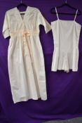 An Edwardian Boudoir robe or similar and a set of cotton cami knickers.