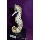 A Royal Crown Derby Paperweight Spot Seahorse, boxed with Gold Stopper