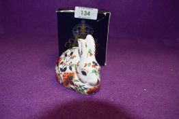 A Royal Crown Derby Paperweight Meadow Rabbit, boxed with Gold Stopper