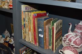 An assortment of vintage books including cookery and Rupert Bear