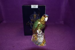 A Royal Crown Derby Paperweight Amazon Green Parrot limited edition 1088/2500, boxed with Gold