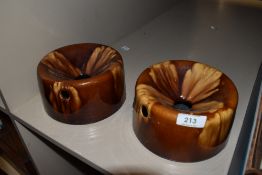 A pair of antique salt glazed earthenware cuspidors/spittoons.