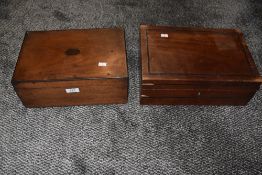 Two antique mahogany boxes with inlaid detailing.AF.