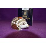 A Royal Crown Derby Paperweight Hawthorn Hedgehog, boxed with Gold Stopper
