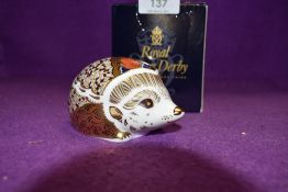 A Royal Crown Derby Paperweight Hawthorn Hedgehog, boxed with Gold Stopper