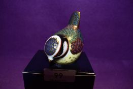 A Royal Crown Derby Paperweight Blue Tit, boxed and with Gold stopper