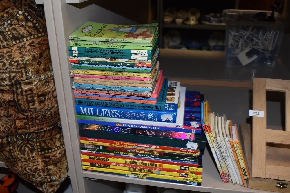 A collection of books and a book rest, including Annuals and childrens books, vintage and modern. - Image 2 of 2