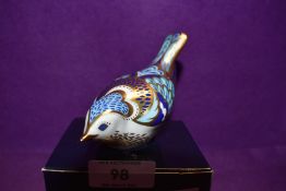 A Royal Crown Derby Paperweight Mountain Bluebird, boxed and with Gold stopper