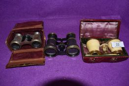 A selection of spy or opera glasses including cased bone and ormolu Par Brevet oculars