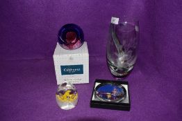 A selection of art glass including Caithness vase and paper weights