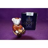 A Royal Crown Derby Paperweight Scottish Teddy Fraser, boxed with Gold Stopper