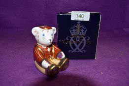 A Royal Crown Derby Paperweight Scottish Teddy Fraser, boxed with Gold Stopper