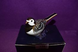 A Royal Crown Derby Paperweight Pied Wagtail, boxed with Gold Stopper
