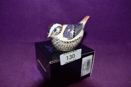A Royal Crown Derby Paperweight Goldcrest, boxed with Gold Stopper