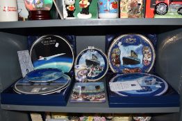 A selection of steam liner related items including Titanic and Concorde plane plate