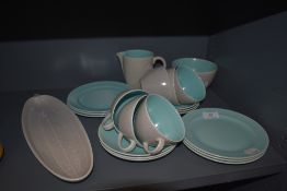 A selection of tea and similar wares by Poole in two tone grey and blue