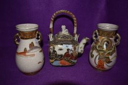 A selection of Japanese styled ceramics including vase pair and tea pot