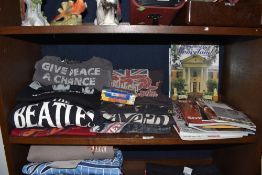 A selection of Beatles and Elvis memorabilia and ephemera including T shirts